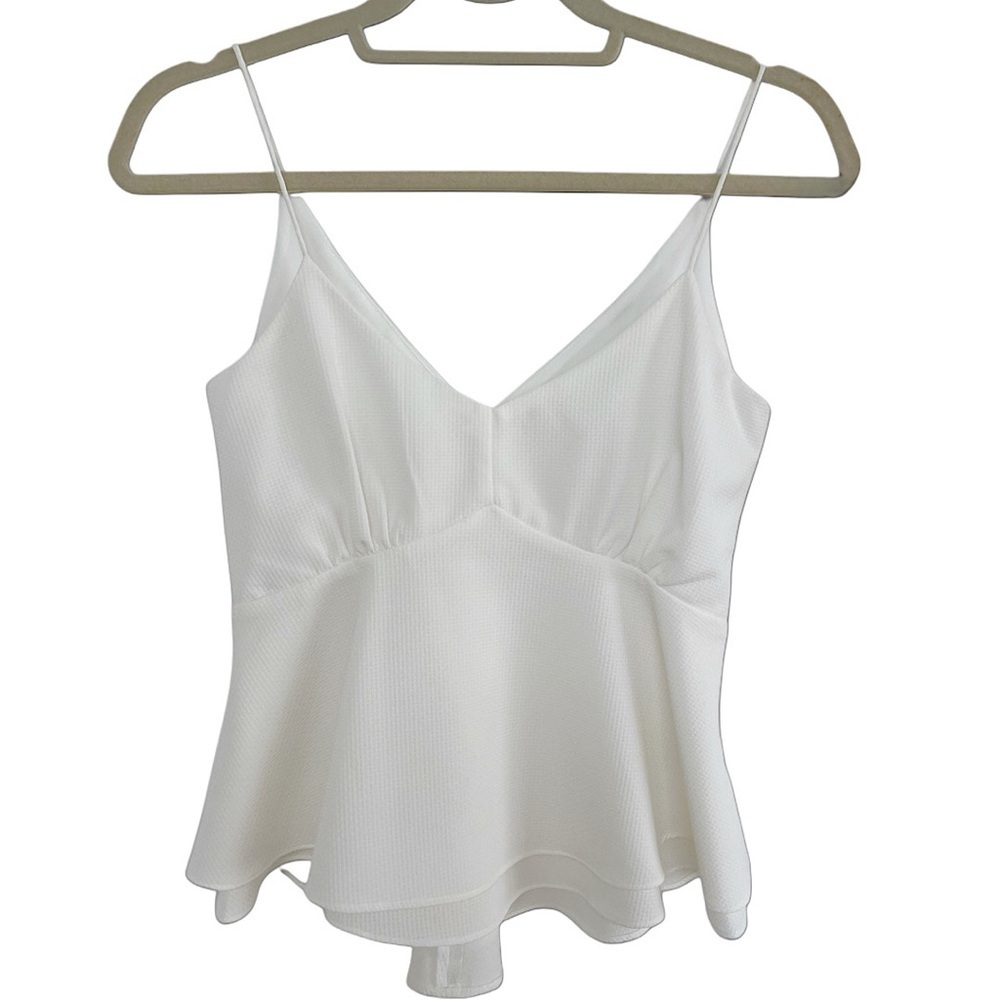 Pink Stitch Double Peplum V Neck Spaghetti Strap White Summer Top - Size 2
